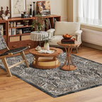Washable Area Rug 3' x 5 ' Vintage Traditional Persian Mat - Foldable Distressed Non-Slip Machine Washable Carpet for Living Room Bedroom Kitchen Home Decor - Ebony and Taupe - Image 2