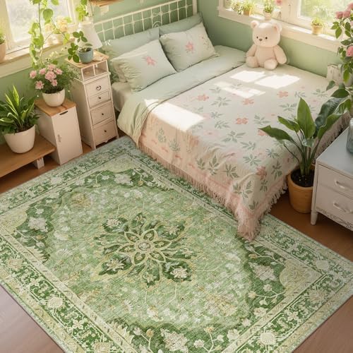 RELEANY Washable Area Rug, 8'x10', Green/Yellow - Image 3