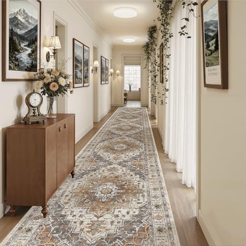 Madane Hallway Runner Rug 3x18 Washable Kitchen Runners 18ft, Turmeric/Grey - Image 2