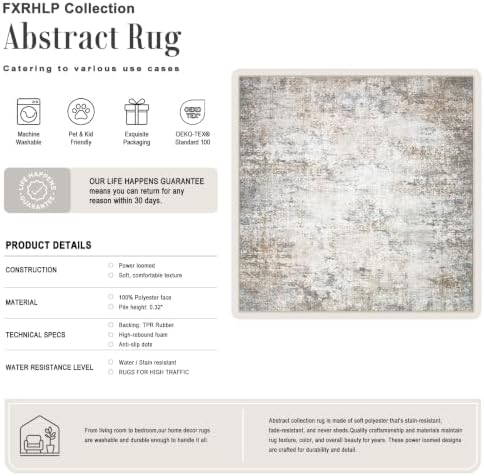 Area Rug Living Room: 6x6 Modern Washable Indoor Soft Carpet Brown - Image 2