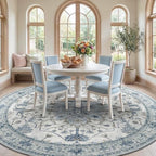 RELEANY Washable Area Rug, Round 8ft, Blue/White/Gray - Image 2