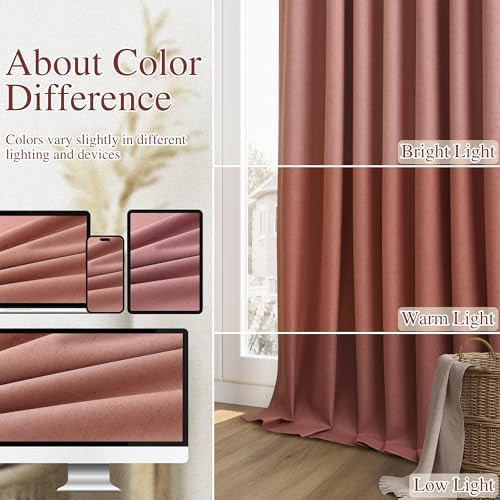 Guken Extra Long 100% Blackout Linen Curtains 102 Inches Dusty Rose - Image 7