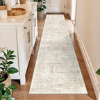 Runner Rug 2x10 Washable Non-Slip Hallway: Vintage Boho Carpet with Rubber Backing for Kitchen Entryway Hall Holiday Farmhouse Neutral Cream Long Runners (Cream/Beige,2'x10') by BYYVOORugsforYourHome