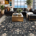 Black Farmhouse Washable 8x10 Area Rugs for Living Room, Bedroom, Dining Room Kitchen Table Rug for Under Table, Office, Dark Charcoal Tumble Stain Resistant Non-Slip Large Washable (8x10 Black/Multi) by HazoHaus