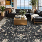 Hazo Haus Black Farmhouse Washable 7x10 Area Rugs for Living Room, Bedroom, Dining Room Table, Dark Charcoal Stain Resistant Non-Slip Large Washable by HazoHaus