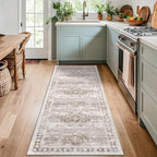 Boho 2x8 Long Runner Rugs for Hallway, Neutral Farmhouse Non Slip Runner for Kitchen, Entryway, Vintage Floral Decor Low-Pile Washable Stain Resistant Beige Latte Rug - Image 3