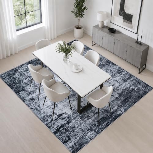 Area Rug Living Room: 8x8 Modern Washable Indoor Carpet Black - Image 4