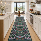 PLHXFR 2.6x14 Washable Runner Rug：Floral Indoor Kitchen Carpet Dark Green by PLHXFRSoftAreaRugs