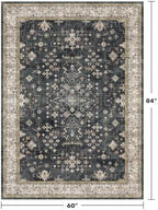 Black Boho Living Room Rug 5x7, Washable Dark Vintage Moody Low Pile Non Slip Carpet for Bedroom, Dinning Room, Office, Farmhouse, Retro Area Rug Indoor Decor (5x7 Black/Multi) - Image 2