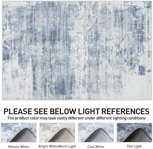 8x10 Area Rugs for Living Room: Washable Abstract Blue White Bedroom Carpet - Image 6