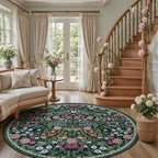 PLHXFR Round Area Rug Living Room: 8 ft Floral Washable Carpet Dark Green - Image 5