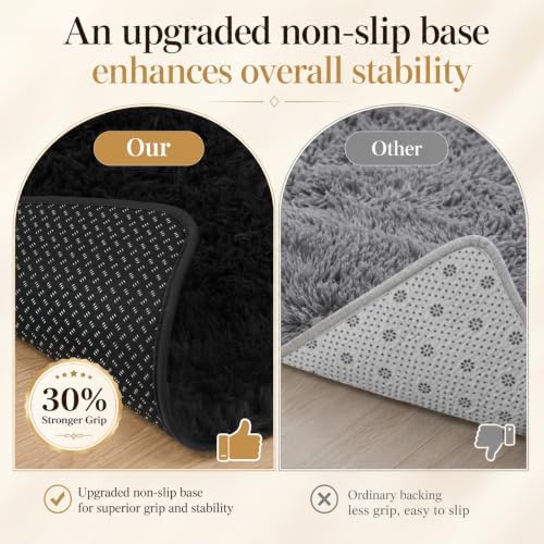 PLHXFR 4x6 Area Rugs Living Room: Fluffy Bedroom Rug Shag Carpet Black - Image 6
