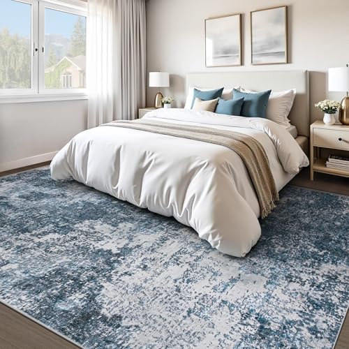 pmtsns Area Rugs 10x14 Living Room: Washable Rug Modern Abstract Neutral Soft Non-Slip Low-Pile Indoor Large Carpet for Bedroom Dining Room Playroom Home Office (Blue Grey, 10'x14') - Image 2