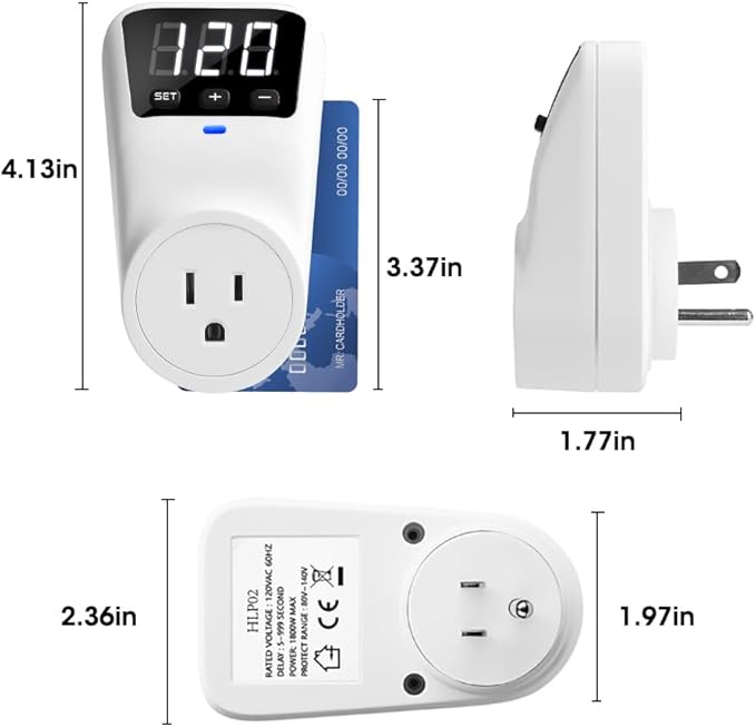 Surge Protector Voltage Stabilizers - Fireproof UL94V-1 Wall Mount Surge Protector Outlets for Refrigerator TV Appliances Real-Time Monitoring & Custom Voltage 80V-140V, 15A, 120V, 1800J,2 Pack