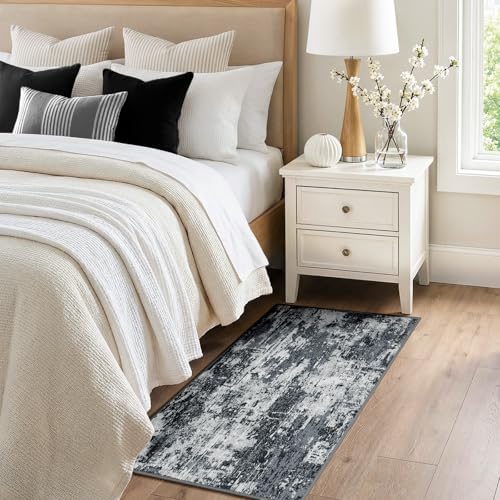 RELEANY Washable 2'x5' Abstract Area Rug for Living Room Black White - Image 3