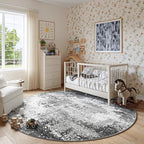 Round Area Rugs 6ft Washable Grey Circle Rug for Entryway Kitchen, Non Slip Soft Low Pile Stain Resistant, Boho Circular Carpet for Living Room Bedroom Dorm Dining Room Table, Abstract Gray - Image 4