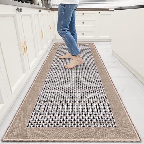 StepRite Kitchen Rugs, Kitchen Mats for Floor, 70"x24" Non-Slip Machine-Washable Kitchen Throw Rug, Absorbent Runner Rugs Office, Sink Standing Desk Mat, Decor Carpet, Khaki by Bringcushiontoyourlife