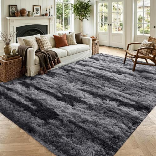 4x6 Black Fluffy Soft Area Rug Non-Slip for Bedroom Living Room Playroom by ModernHomeDecor
