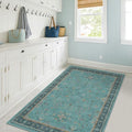 Washable Teal Rugs for Entryway Indoor - 3x5 Throw Rug for Large Kitchen, Bedroom Bedside, Bathroom, Mudroom, Boho Turquoise Modern Décor, Non Slip Low Pile Fade Resistant by HazoHaus