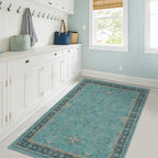 Washable Teal Rugs for Entryway Indoor - 3x5 Throw Rug for Large Kitchen, Bedroom Bedside, Bathroom, Mudroom, Boho Turquoise Modern Décor, Non Slip Low Pile Fade Resistant by HazoHaus