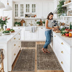 Washable Non-Skid 3 Piece Kitchen Rugs Set – Modern Boho Floral Low-Pile Area Rugs and Runner for Entryway, Bathroom, Hallway – Decorative Small Indoor Rugs (Brown, 2x3+2x4+2x5) - Image 3
