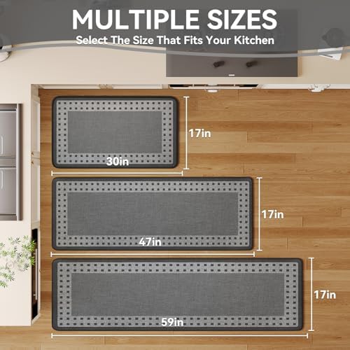 Kitchen Mats for Floor, Non Slip Kitchen Rugs, 17x30 Grey - Image 2