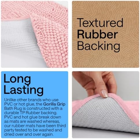 GORILLA GRIP Bath Rug Mat for Bathroom, Absorbent Chenille 36x24 Light Pink - Image 3
