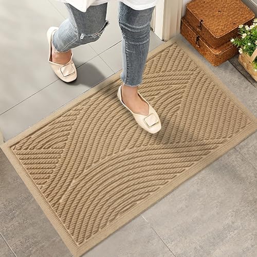 HIYARD Sturdy Front Door Mat, Absorbent Muddy Dirt Resist Welcome Door Mats Outdoor Indoor, Stain and Fade Resistant, Non-Slip Backing Entry Mat Low Profile Doormat for Entryway, 36×24, Beige by HIYARD