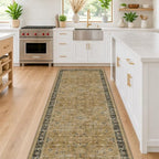 Hazo Haus Boho 2x7 Runner Rug for Hallway, Washable Runner Rug for Kitchen, Non-Slip Low-Pile Washable Stain Resistant, Vintage Rustic Brown and Charcoal Olive Décor - Image 3