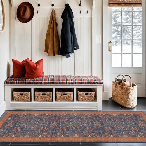Hazo Haus Navy Blue Runner Rug 2x6 for Kitchen, Hallway, Mudroom, Laundry Room, Bathroom, Washable Non Slip Non Skid Rubber Backing Low Pile Stain Resistance - Image 6