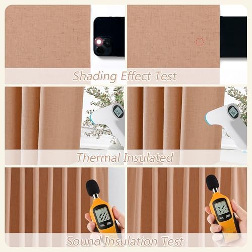 Guken Extra Long 100% Blackout Linen Curtains 108 Inches Peach Quartz - Image 5