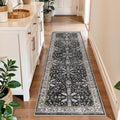2x6 Washable Kitchen Runner Rug – Non-Slip Boho Vintage Carpet Runner for Hallway, Entryway, Bedroom & Bathroom – Soft Low-Pile Thin Area Rug with Rubber Backing (Black,2x6) by BYYVOORugsforYourHome