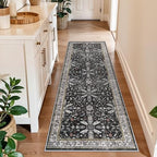 2x6 Washable Kitchen Runner Rug – Non-Slip Boho Vintage Carpet Runner for Hallway, Entryway, Bedroom & Bathroom – Soft Low-Pile Thin Area Rug with Rubber Backing (Black,2x6) by BYYVOORugsforYourHome