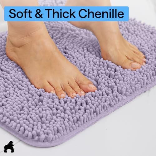 GORILLA GRIP Bath Rug Mat for Bathroom, Absorbent Chenille, 60x24 Purple - Image 4