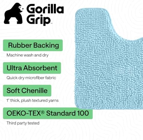 GORILLA GRIP Chenille Bath Rug Mat for Square Toilet Base, 24x19 Sky Blue - Image 3