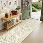PLHXFR 2.6x14 Washable Runner Rug：Floral Indoor Kitchen Carpet Beige Multi - Image 2
