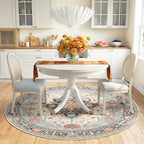 RELEANY Washable Area Rug, Round 6ft, Beige/Blue/Orange - Image 2