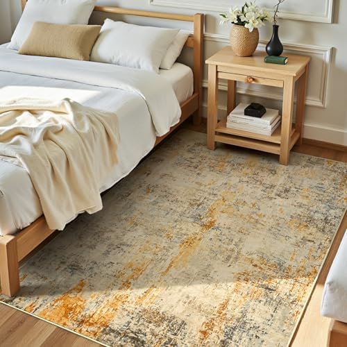 Entryway Rug 3x5 Beige Bedroom Area Rug Washable Non Slip Abstract Boho Rugs for Indoor Entry, Kitchen, Classroom, Bathroom, Kids Girls Room, Office, College Dorm Small Carpet - Image 2