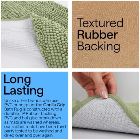 GORILLA GRIP Chenille Bath Rug Mat for Oval Toilet Base, 24x19 Sage - Image 4