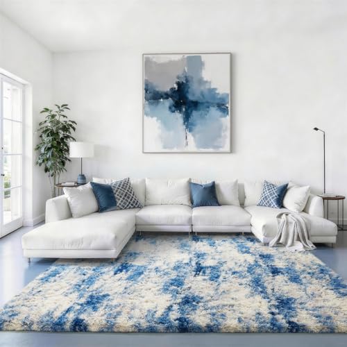 Ophanie Area Rugs for Bedroom Living Room,Color Blue/White/Grey,Size 6' x 9',Shape Rectangular by Ophanie