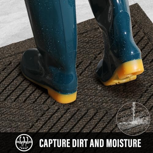 HIYARD Sturdy Front Door Mat, Absorbent Muddy Dirt Resist Welcome Door Mats Outdoor Indoor, Stain and Fade Resistant, Non-Slip Rubber Backing Low Profile Doormat for Entryway, 36×24, Brown - Image 2