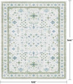 Hazo Haus Washable Rugs for Living Room 10x12 - Cream Blue and Green Oriental Floral Geometric, Low Pile Non Slip Extra Large Area Rug for Dining Under Table, Bedroom, Lounge - Image 2