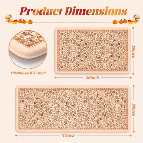 Collive Fall Kitchen Rugs Sets of 2 Non Slip Washable, 20"x47"+20"x32" - Image 2