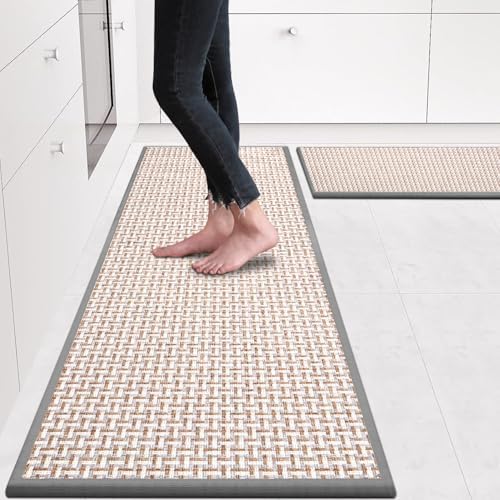 eqivei Kitchen Rugs and Mats Non Skid Washable Set of 2 PCS, Absorbent Runner Rugs for Kitchen, Front of Sink, Kitchen Mats for Floor, 17.3"x 47"+17.3"x 29" (Gray) by Eqivei