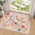 PLHXFR 2x3 Small Entryway Rug: Floral Washable Indoor Soft Carpet Beige by PLHXFRSoftAreaRugs