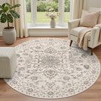 Round Area Rug for Living Room: 4ft Boho Washable Rug Brown Beige - Image 2