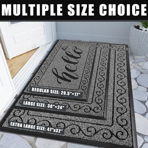 Yimobra Welcome Mats for Front Door 36x24, Heavy Duty Waterproof Outdoor Door Mat Outside Entrance, Non-Slip Low Profile Indoor Entryway Mat for Garage Patio, Black Gray - Image 5
