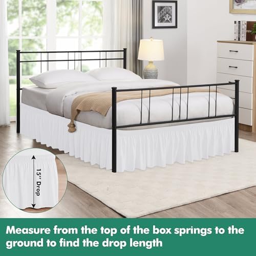 Wrap Around Queen Size Bed Skirt Split Corner 15" Drop-Elastic Dust Ruffle - Image 2