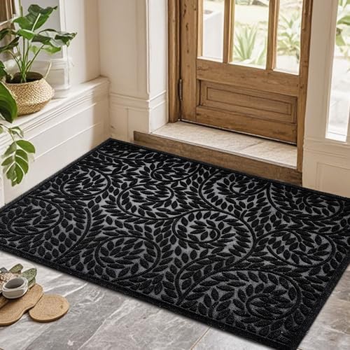 Bulijojo Front Door Mat Entrance,Durable Heavy Duty Welcome Mat,Thick Absorbent Natural Rubber Non Slip Mat,Sturdy Entryway Black 47"x32" by ShowYourStyle
