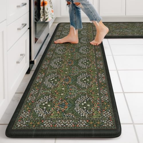 Collive Kitchen Mats Cushioned Anti Fatigue, Dark Green 17.3"x59"+17.3"x29" by Collive